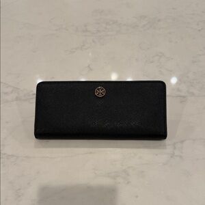 Tory Burch Black Wallet with Gold Emblem